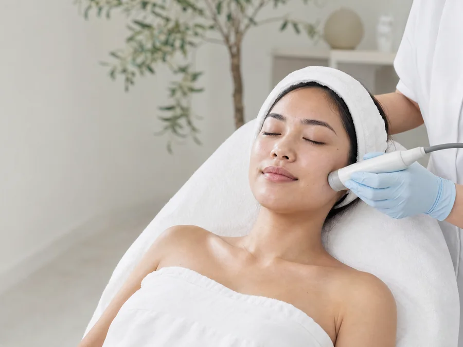 A practitioner treating a patient in a bright clinic